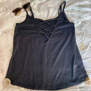 Pimkie Sparkly Black Strappy Tank Top Size Large